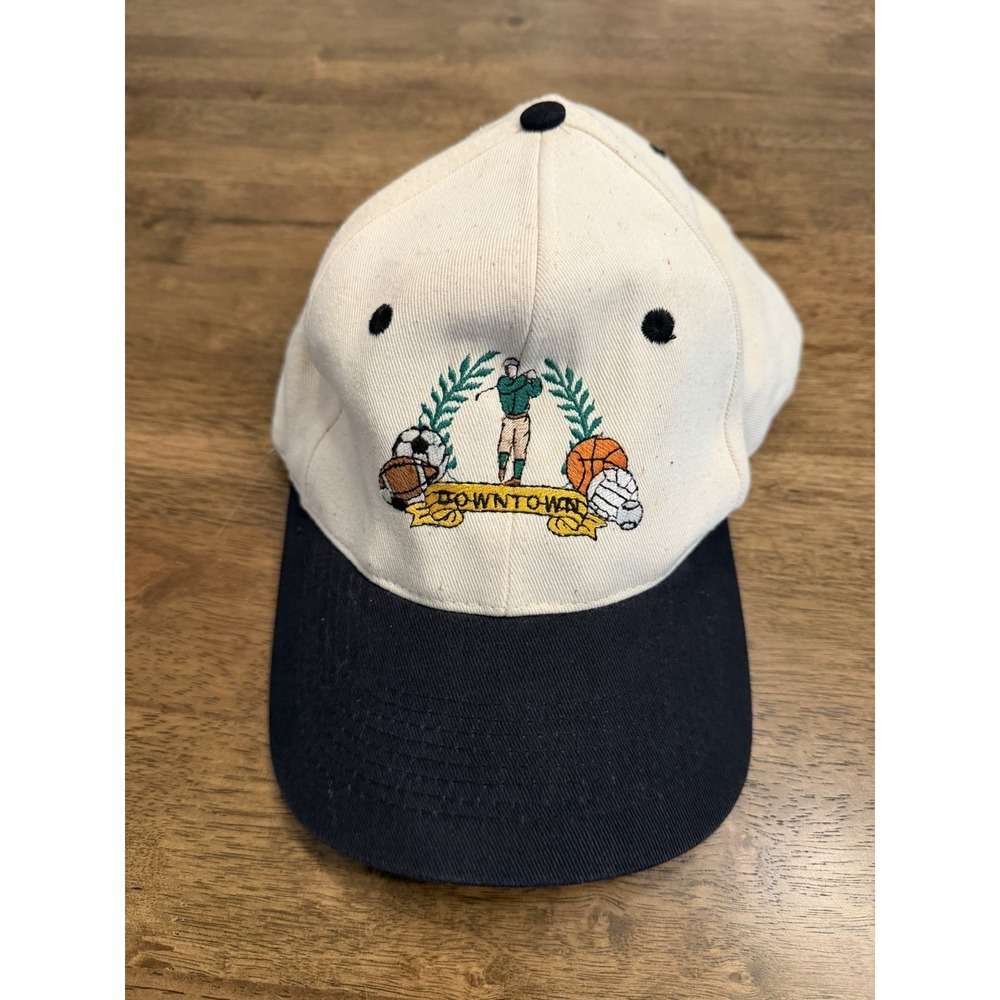 Vintage 1997 Summit Downtown Sports Crest Snapback Hat White Navy Blue Vtg Cap
